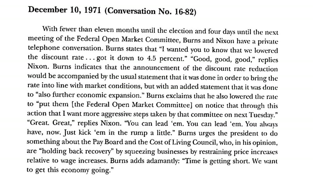 Page 181 of Burton Abrams, How Richard Nixon Pressured Arthur Burns: December 10, 1971 conversation, 'Just kick 'em in the rump a little'